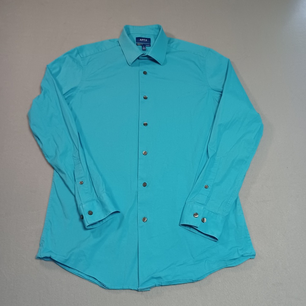 Apt 9 Premier Flex Slim Fit Dress Shirt Mens 16 34/35 Turquoise Blue Long Sleeve